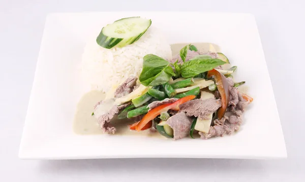 Beef green curry with rice, Thai food. — Stock Photo, Image