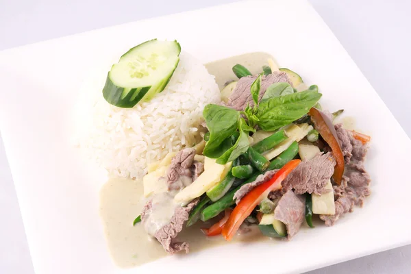 Beef green curry with rice, Thai food. — Stock Photo, Image