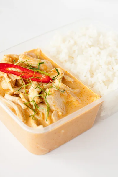 Thai take away food, panang curry with rice — Stock Photo, Image