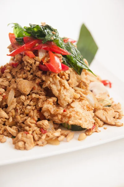 Deep fried soft shell carb and chicken basil stir fried — Stock Photo, Image