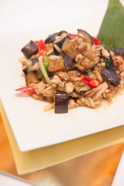 Stir fried egg plant, Thai food. — Stock Photo, Image