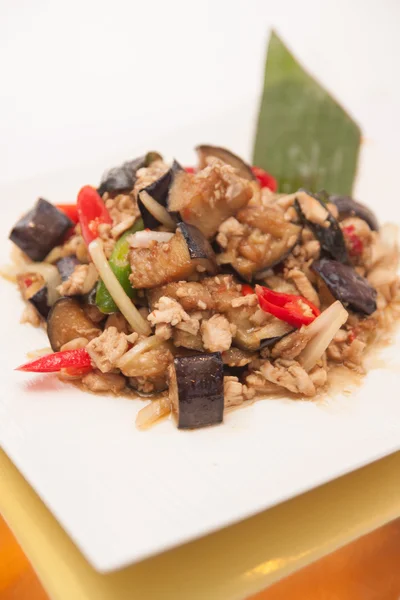 Stir fried egg plant, Thai food. — Stock Photo, Image