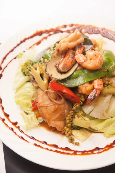 Thai stir fried seafood with Thai herb. — Stock Photo, Image