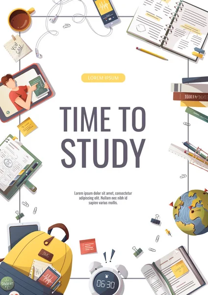 Flyer Met Studiemateriaal Voor Studeren Onderwijs Leren Terug Naar School — Stockvector