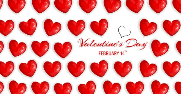 Beyaz Arka Planda Kırmızı Kalpler Olan Sevgililer Günü Kartı Pankart — Stok Vektör