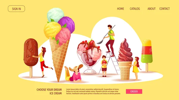 Σχεδιασμός Ιστοσελίδας Για Παγωτατζίδικο Κατάστημα Γλυκά Προϊόντα Επιδόρπιο Σετ Από — Διανυσματικό Αρχείο