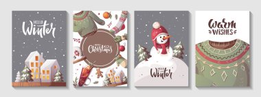 Sıcak kış kıyafetleri taşıyıcı illüstrasyon mutlu noeller konsepti 