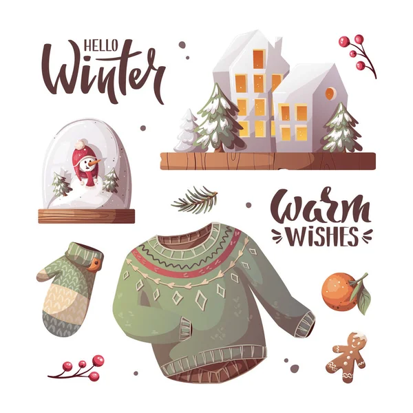 Útulné Zimní Oblečení Vektor Ilustrace Veselé Vánoční Koncept — Stockový vektor