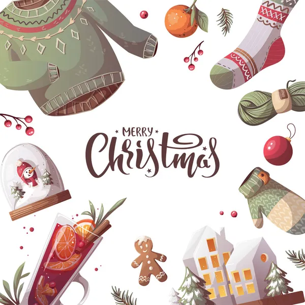 Habillement Hiver Confortable Vecteur Illustration Joyeux Concept Noël — Image vectorielle