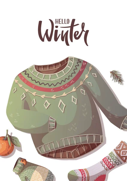 Acogedor Invierno Ropa Vector Ilustración Feliz Concepto Navidad — Vector de stock