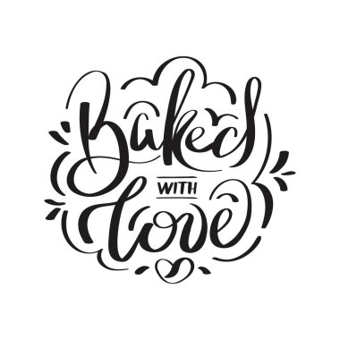 Sevgi dolu el yazması mektuplarla pişirilmiş. Fırın, fırın, yemek, tatlı ürünler, tatlı, pasta konsepti. Poster, afiş, kapak, kart için izole vektör illüstrasyonu.