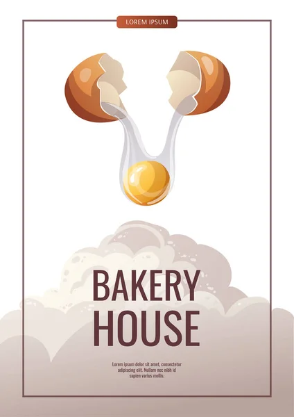 小麦粉と目玉焼き パン屋 キッチン 料理を準備 ペストリーの概念 ポスター バナー メニューのための絶縁ベクトルイラスト — ストックベクタ