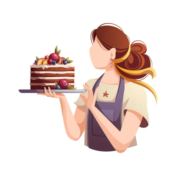 ケーキとベイカー ベーキング パン屋 甘い製品 デザート ペストリー 菓子の概念 ポスター バナー カード — ストックベクタ