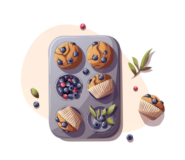 果実とマフィン ベーキング パン屋 甘い製品 デザート ペストリーのコンセプト ポスター バナー カバー メニュー — ストックベクタ