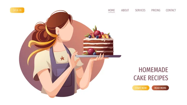 Baker Cake Baking Bakery Shop Cooking Sweet Products Dessert Pastry — Stockvektor