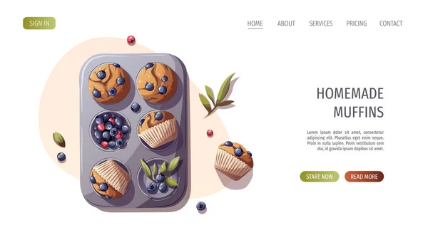 Muffins Berries Baking Bakery Shop Cooking Sweet Products Dessert Pastry — Stockvektor