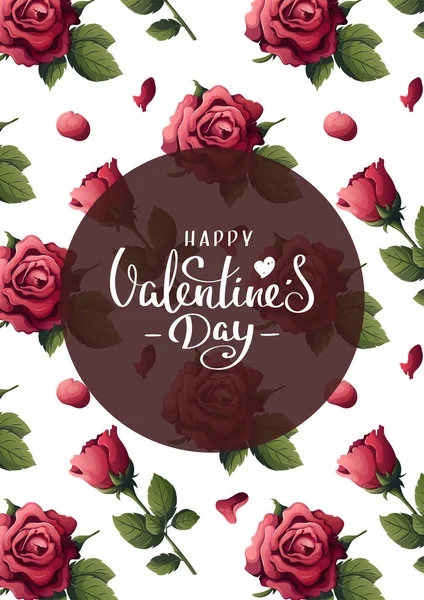 Felice Biglietto Auguri San Valentino Con Rose Illustrazione Vettoriale — Vettoriale Stock