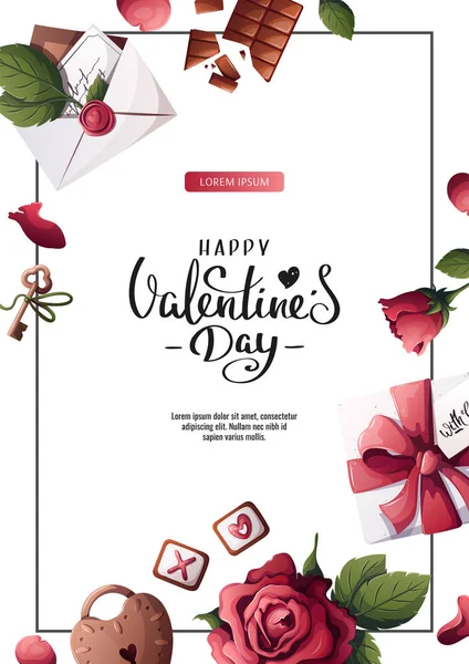 Valentijnsdag Wenskaart Uitnodiging Banner Bruiloft Verjaardag Feest — Stockvector
