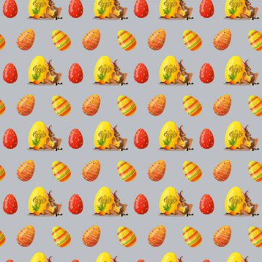 Paskalya tavşanı ve Paskalya için renkli yumurtalar. Ürün tasarımı, duvar kağıdı, hatıra defteri, tekstil, ambalaj kağıdı için mükemmel..