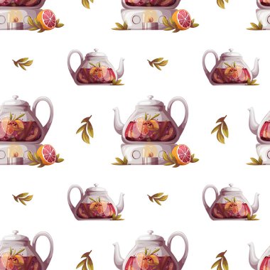 Çay seremonisi temalı kusursuz desen. Ürün tasarımı, duvar kağıdı, yapıştırma kitabı, tekstil ve ambalaj kağıdı için mükemmel..