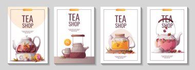 set of design templates. tea time banners, hand-drawn tea time set for the website, poster. clipart