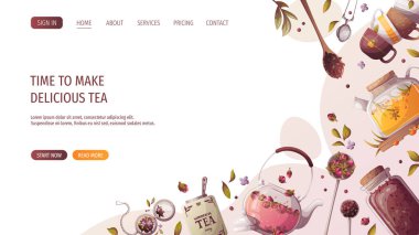 Web siteniz için tasarım şablonu. Çay saati afişi, web sitesi için el yapımı çay saati, poster..