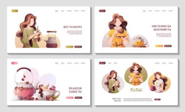 Web siteniz için dizayn şablonları. Güzel kadınlarla dolu çay saati afişleri, el yapımı çay saati posterleri..