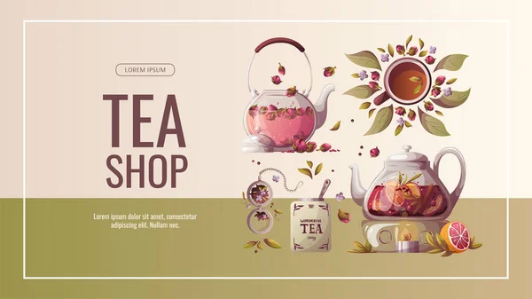 Design Template Your Website Tea Time Banner Hand Drawn Tea — Stock Vector