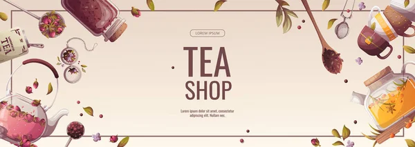 Design Template Your Website Tea Time Banner Hand Drawn Tea — Stock Vector