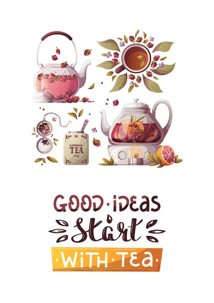 Design Vorlage Für Flyer Teezeit Banner Handgezeichnetes Teezeit Set Für — Stockvektor