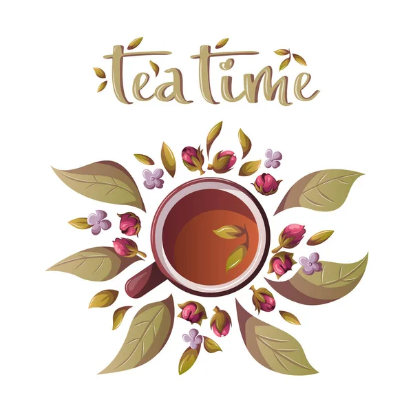 Design Template Flyer Tea Time Banner Hand Drawn Tea Time — Stock Vector