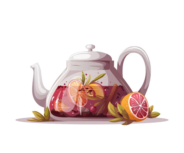 Чайник Чай Лимоном Білому Тлі — стоковий вектор