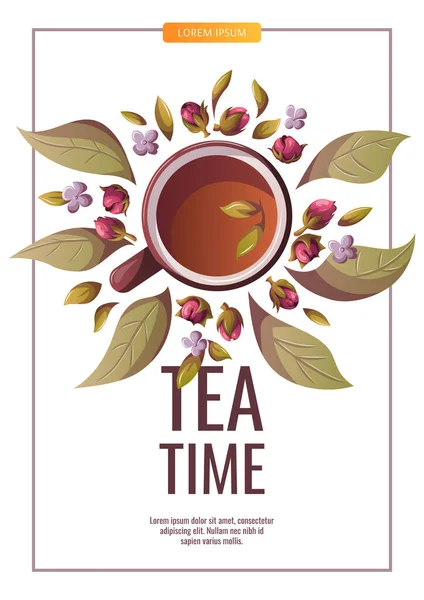 为传单设计模板 茶水时间横幅 手绘茶水时间设置网站 — 图库矢量图片