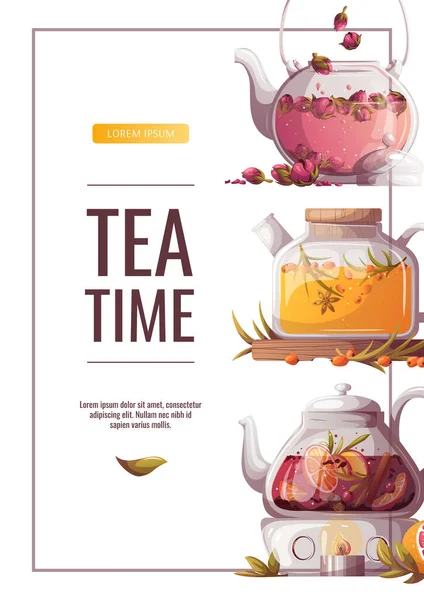 Design Vorlage Für Flyer Teezeit Banner Handgezeichnetes Teezeit Set Für — Stockvektor