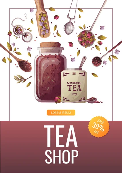 Design Template Flyer Tea Time Banner Hand Drawn Tea Time — Stock vektor