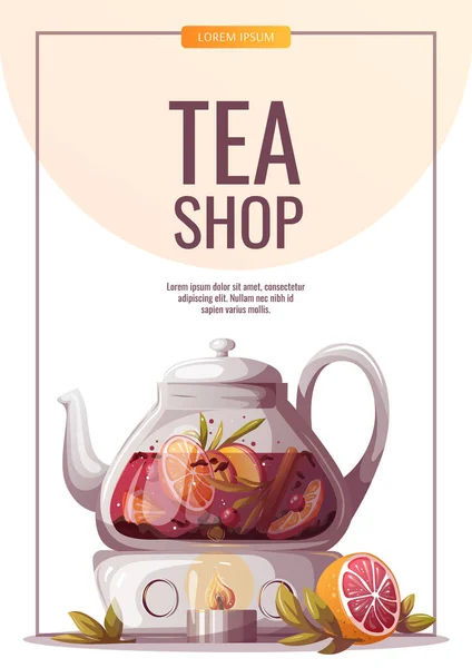 Design Template Flyer Tea Time Banner Hand Drawn Tea Time — Stock vektor