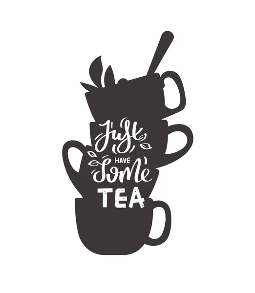 Citation Lettrage Sur Silhouette Des Tasses Thé Illustration Dessinée Main — Image vectorielle