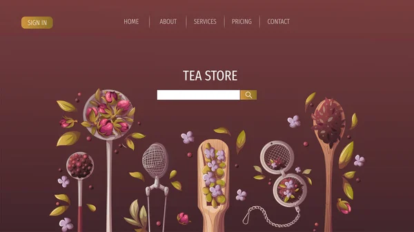 Design Template Your Website Tea Time Banner Hand Drawn Tea — Stock vektor
