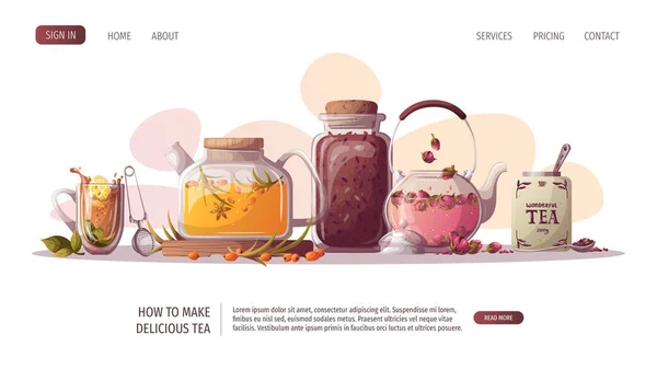 Design Vorlage Für Ihre Website Teezeit Banner Handgezeichnetes Teezeit Set — Stockvektor