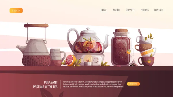 Design Vorlage Für Ihre Website Teezeit Banner Handgezeichnetes Teezeit Set — Stockvektor