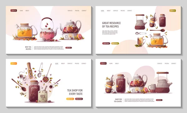 Designvorlagen Für Ihre Website Teezeit Banner Handgezeichnetes Teezeit Set Für — Stockvektor