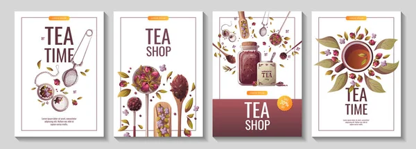 Conjunto Modelos Design Banners Hora Chá Tempo Chá Desenhado Mão — Vetor de Stock