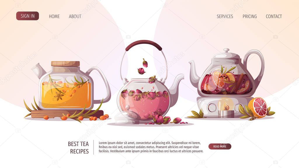 design template for your website. tea time banner, hand-drawn tea time set for the website, poster.