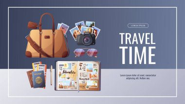 seyahat ve macera ilanı, seyahat zamanı, turizm kartı, vektör illüstrasyonu. Tasarım şablonu. Turizm seyahat afişi 