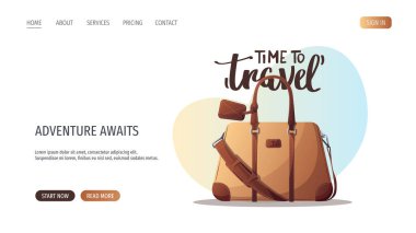 Seyahat ve macera şablonu, seyahat zamanı, turizm web sitesi, vektör illüstrasyonu. Web sitesi tasarım şablonu. Turizm bayrağı, web sitesi seyahati 
