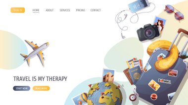 Seyahat ve macera şablonu, seyahat zamanı, turizm web sitesi, vektör illüstrasyonu. Web sitesi tasarım şablonu. Turizm bayrağı, web sitesi seyahati 