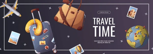 Viajero Viaje Aventura Tiempo Para Viajar Tarjeta Turismo Ilustración Vectorial — Archivo Imágenes Vectoriales