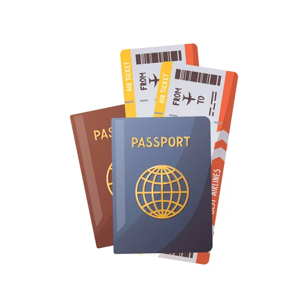 Paszporty Biletami Czas Podróży Karta Turystyczna Ilustracja Wektorowa Wzór Projektu — Wektor stockowy