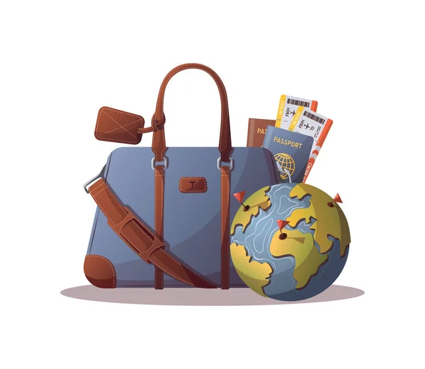 Проїзний Багаж Час Подорожей Туристична Картка Векторна Ілюстрація Шаблон Дизайну — стоковий вектор