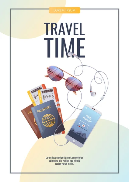 Viajero Viaje Aventura Con Elementos Viaje Tiempo Para Viajar Tarjeta — Vector de stock